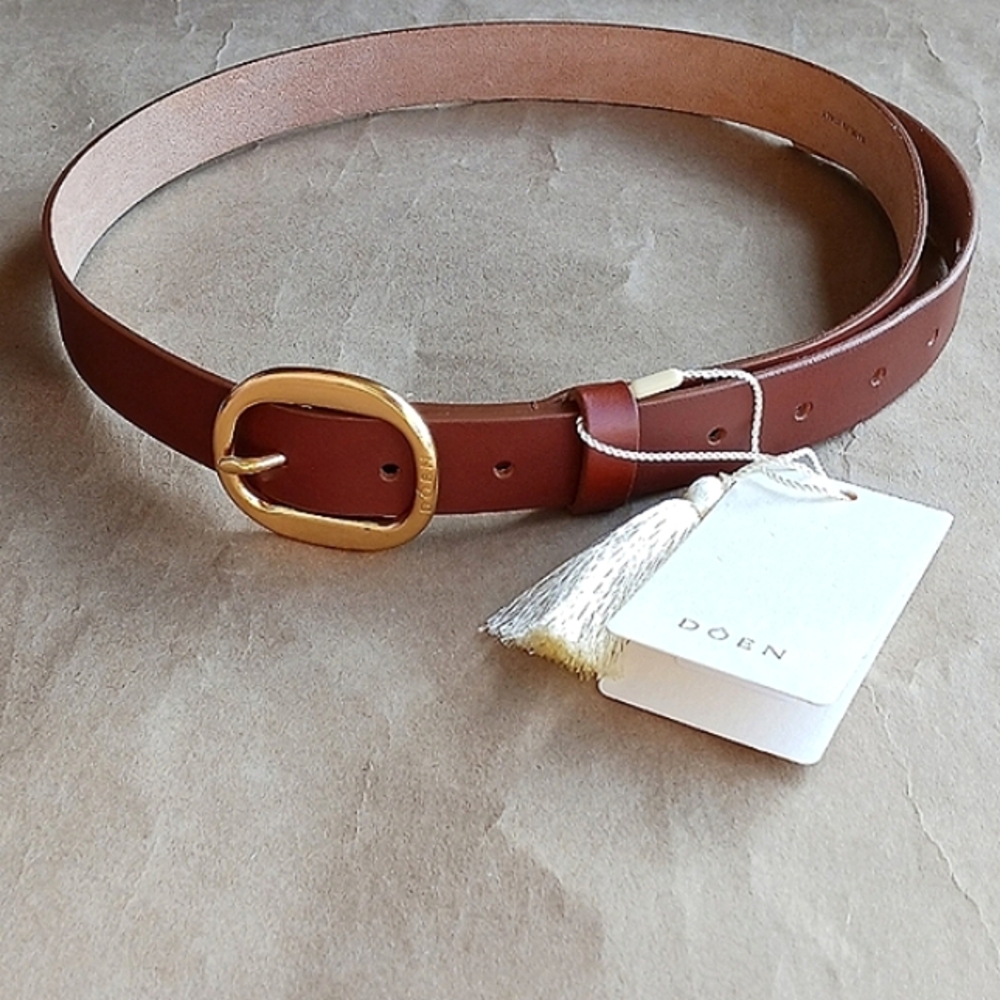 NWT Doen Wyatt Belt Small Medium Leather Brandy Brown